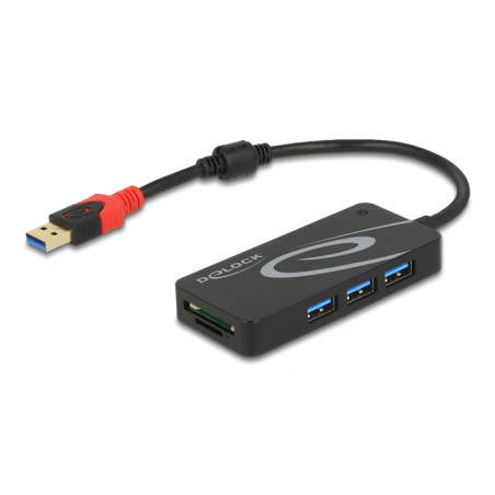 Delock Externer USB 5 Gbps Hub USB Typ-A - 3 x USB Typ-A + 2 Slot SD Card Reader
