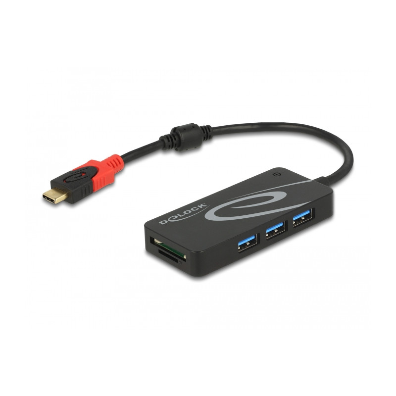 Delock Externer USB 3.2 Gen 1 Hub USB Type-C™ - 3 x USB Typ-A + 2 Slot SD Card Reader schwarz