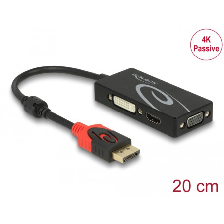 Delock Adapter DisplayPort 1.2 Stecker - VGA / HDMI / DVI Buchse 4K Passiv schwarz