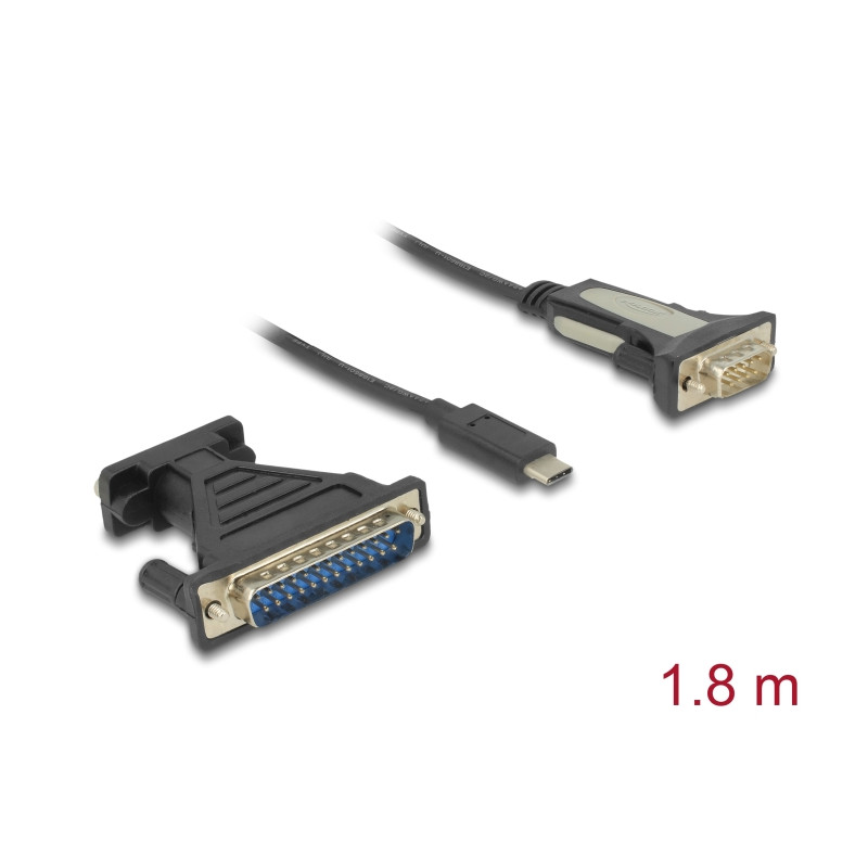 Delock Adapter USB Type-C™ - 1 x Seriell DB9 RS-232 + Adapter DB25