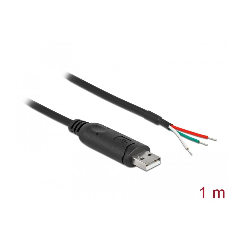 Delock Adapterkabel USB 2.0 Typ-A zu seriell RS-232 mit 3 offenen Kabelenden 1 m