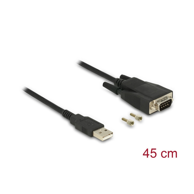 Delock Adapter USB 2.0 Typ-A Stecker - 1 x Seriell RS-232 DB9 Stecker mit Schrauben und Muttern ESD Überspannungsschutz