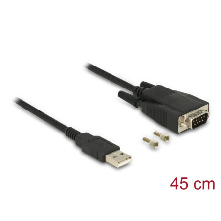 Delock Adapter USB 2.0 Typ-A Stecker - 1 x Seriell RS-232 DB9 Stecker mit Schrauben und Muttern ESD Überspannungsschutz