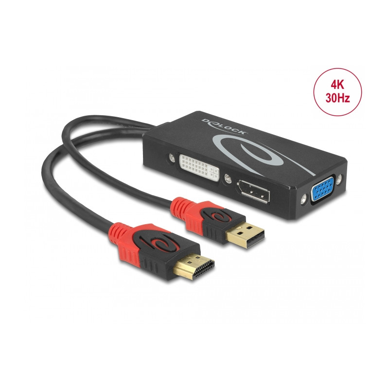 Delock Adapter HDMI Stecker - DVI / VGA / DisplayPort Buchse 4K schwarz
