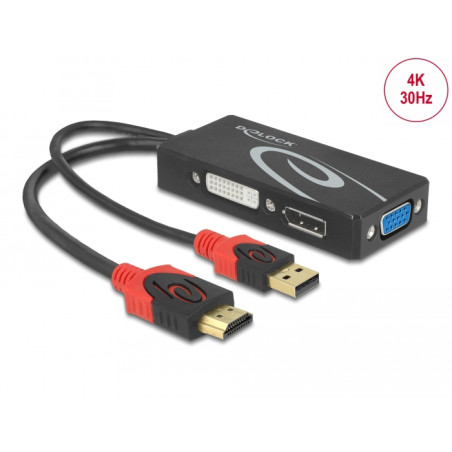 Delock Adapter HDMI Stecker - DVI / VGA / DisplayPort Buchse 4K schwarz