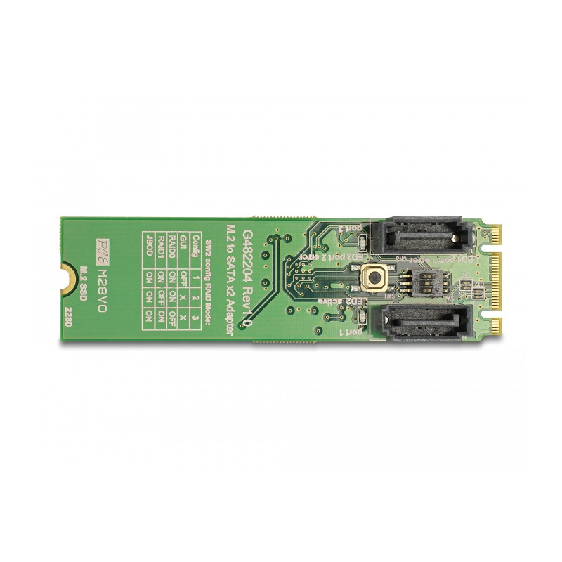 Delock Konverter M.2 Key B+M Stecker - 2 x SATA 7 Pin Stecker mit RAID