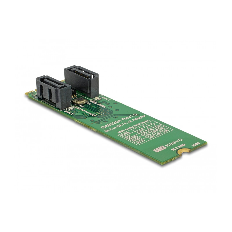 Delock Konverter M.2 Key B+M Stecker - 2 x SATA 7 Pin Stecker mit RAID