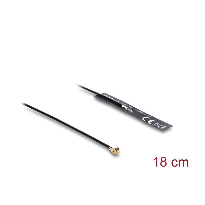 Delock WiFi 2,4 GHz Antenne I-PEX Inc., MHF® I Stecker 3,4 dBi omnidirektional mit Anschlusskabel 1.13 18 cm FPC intern Klebemon