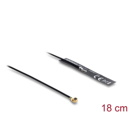 Delock WiFi 2,4 GHz Antenne I-PEX Inc., MHF® I Stecker 3,4 dBi omnidirektional mit Anschlusskabel 1.13 18 cm FPC intern Klebemon