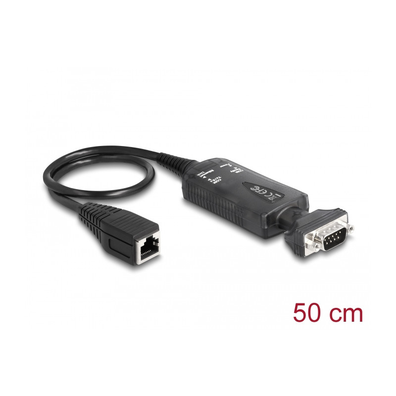 Delock Konverter Ethernet LAN RJ45 10/100 Mbps Buchse zu seriell RS-232 DB9 Stecker mit Muttern