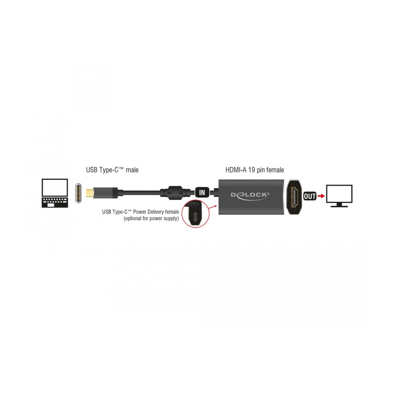 Delock Adapter USB Type-C™ Stecker - HDMI Buchse (DP Alt Mode) 4K 60 Hz mit PD Funktion
