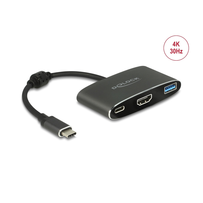 Delock Adapter USB Type-C™ Stecker - HDMI Buchse (DP Alt Mode) 4K 30 Hz + USB Typ-A + USB Type-C™ PD