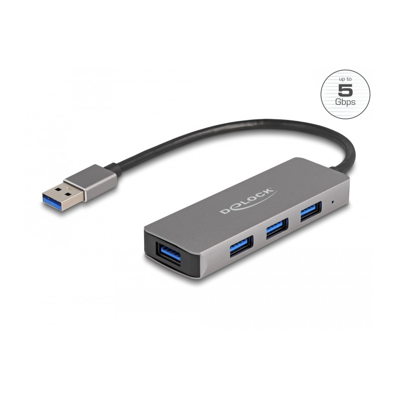 Delock 4 Port USB 5 Gbps Hub mit USB Typ-A Anschluss – USB Typ-A Buchsen seitlich