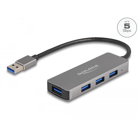 Delock 4 Port USB 5 Gbps Hub mit USB Typ-A Anschluss – USB Typ-A Buchsen seitlich