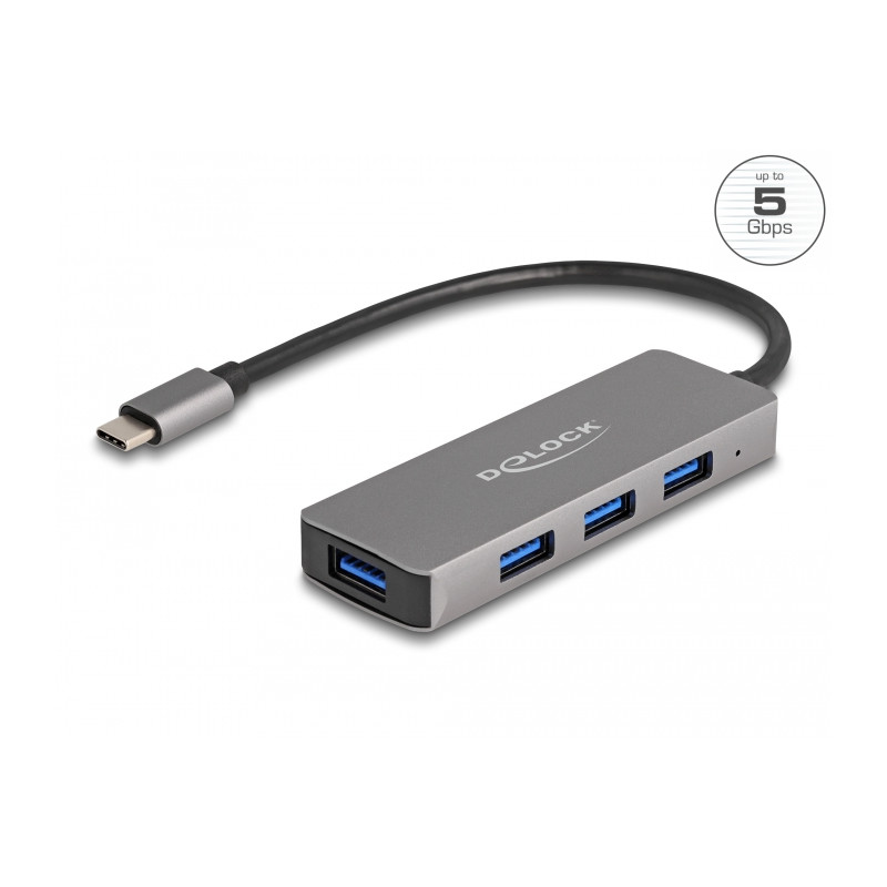 Delock 4 Port USB 5 Gbps Hub mit USB Type-C™ Anschluss – USB Typ-A Buchsen seitlich