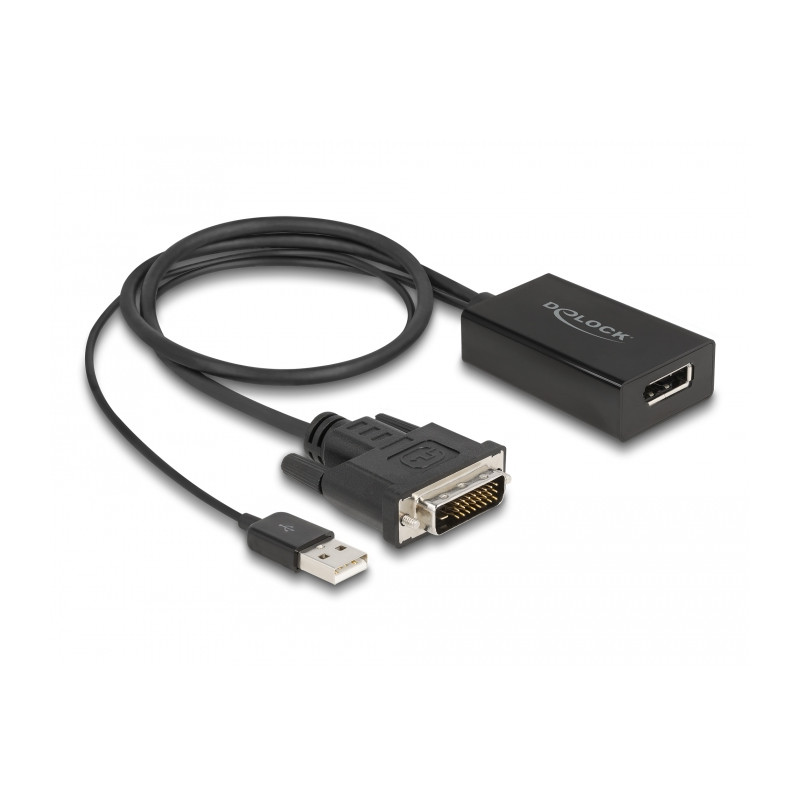 Delock Adapter DVI Stecker zu DisplayPort 1.2 Buchse schwarz 4K mit HDR Funktion 50 cm