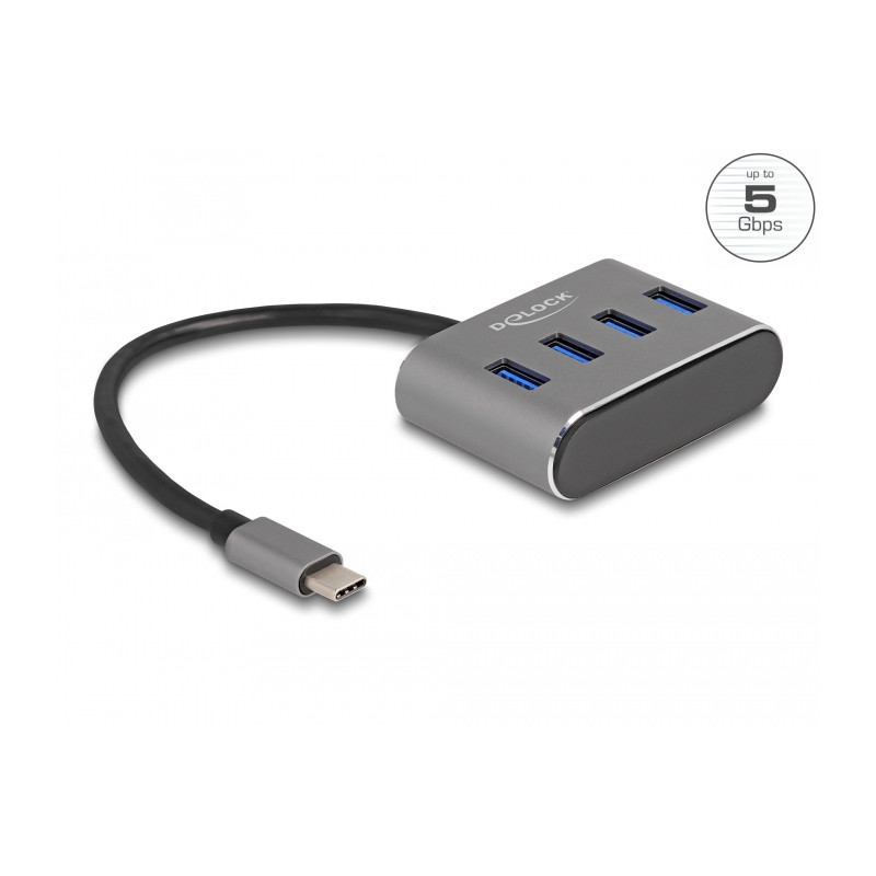 Delock 4 Port USB 5 Gbps Hub mit USB Type-C™ Anschluss – USB Typ-A Buchsen oben