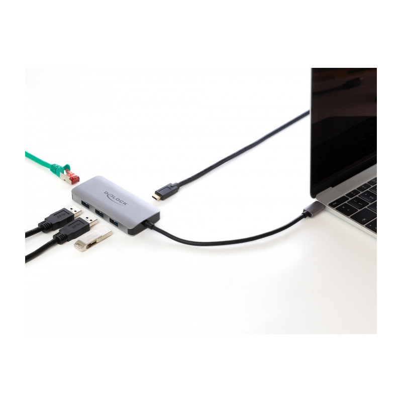 Delock USB 3.2 Gen 1 Hub mit 4 Ports und Gigabit LAN und PD