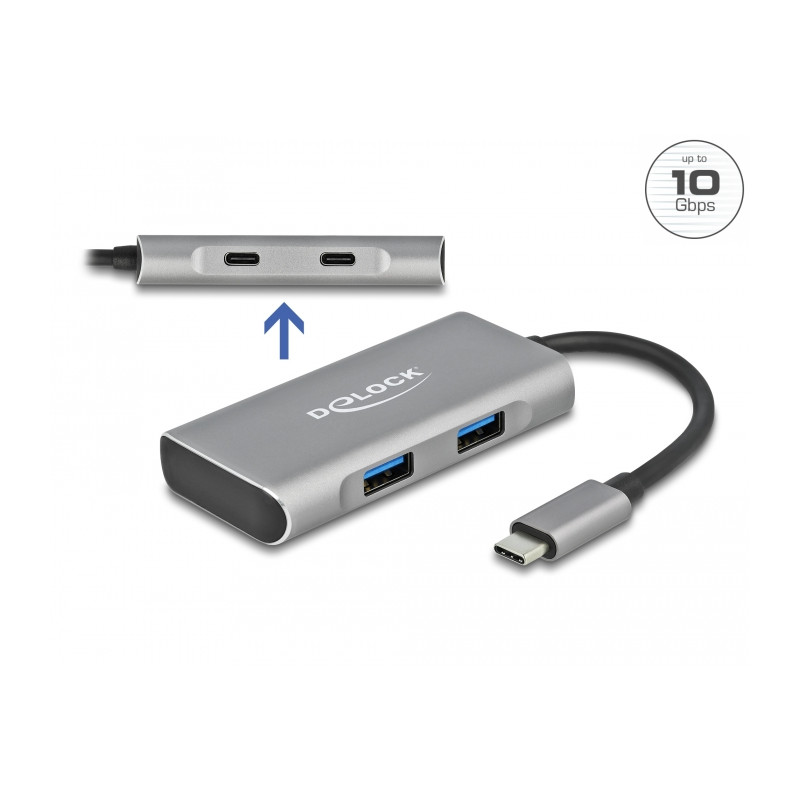 Delock Externer USB 10 Gbps USB Type-C™ Hub mit 2 x USB Typ-A und 2 x USB Type-C™