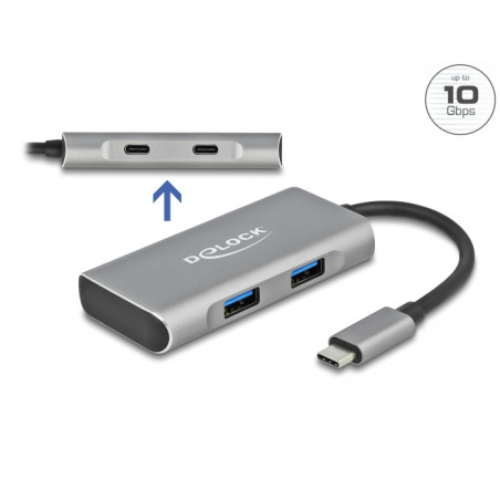 Delock Externer USB 10 Gbps USB Type-C™ Hub mit 2 x USB Typ-A und 2 x USB Type-C™