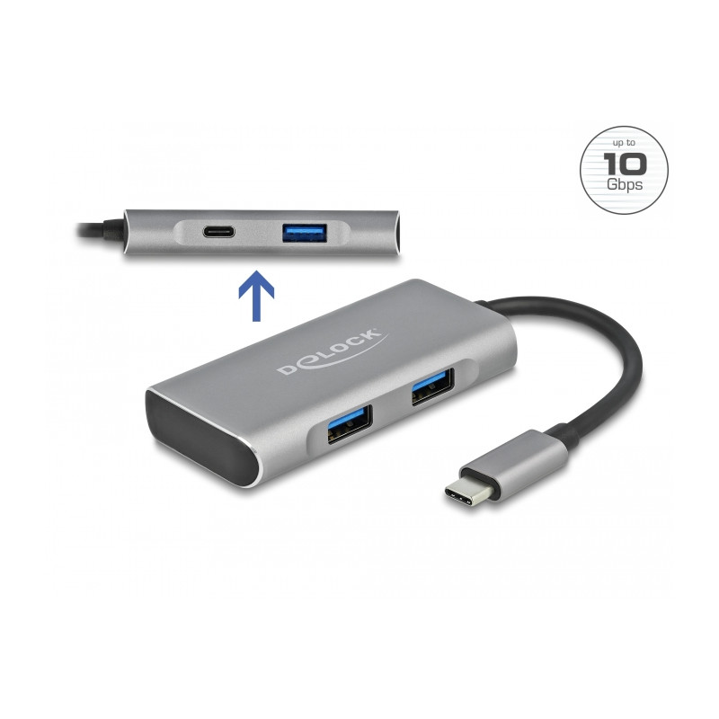 Delock Externer USB 10 Gbps USB Type-C™ Hub mit 3 x USB Typ-A und 1 x USB Type-C™