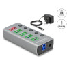 Delock USB 5 Gbps Hub mit 4 Ports + 1 Schnellladeport mit Schalter und Beleuchtung