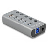 Delock USB 5 Gbps Hub mit 4 Ports + 1 Schnellladeport mit Schalter und Beleuchtung