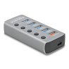 Delock USB 5 Gbps Hub mit 4 Ports + 1 Schnellladeport + 1 USB-C™ PD 3.0 Port mit Schalter und Beleuchtung