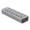 Delock USB 5 Gbps Hub mit 7 Ports + 1 Schnellladeport + 1 USB-C™ PD 3.0 Port mit Schalter und Beleuchtung
