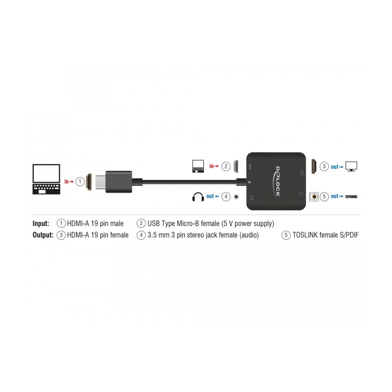 Delock HDMI Audio Extractor 4K 60 Hz kompakt
