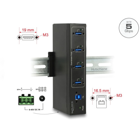 Delock Externer Industrie Hub 4 x USB 5 Gbps Typ-A mit 20 kV ESD Schutz