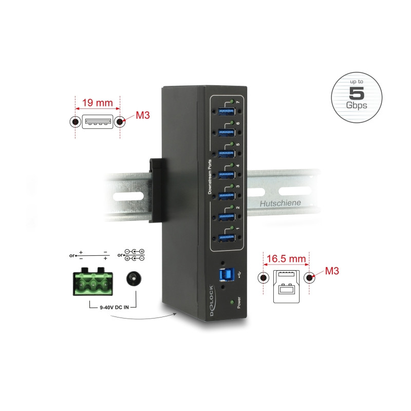 Delock Externer Industrie Hub 7 x USB 3.0 Typ-A mit 20 kV ESD Schutz