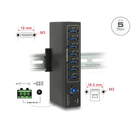 Delock Externer Industrie Hub 7 x USB 3.0 Typ-A mit 20 kV ESD Schutz