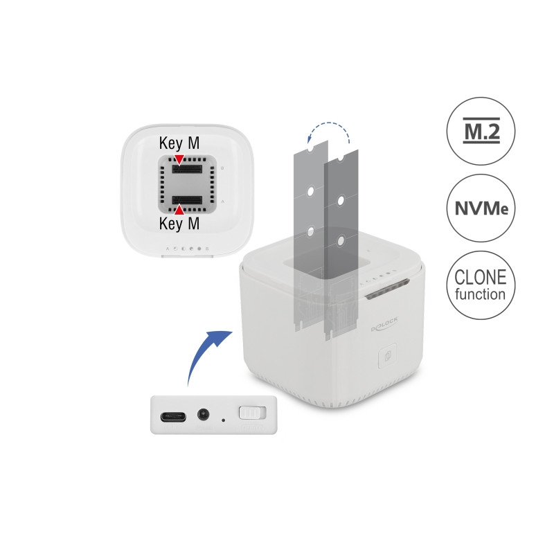Delock M.2 Dockingstation für 2 x M.2 NVMe PCIe SSD mit Klon Funktion