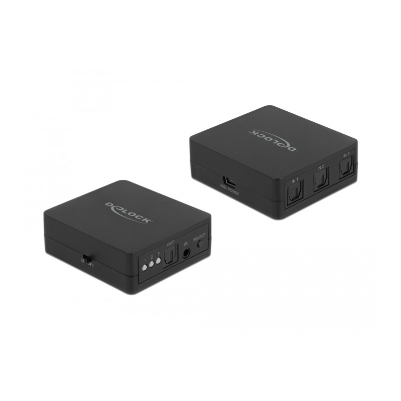 Delock S/PDIF TOSLINK Switch 3 In 1 Out mit IR-Fernbedienung und USB Stromversorgung