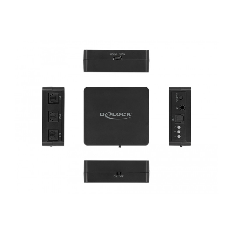 Delock S/PDIF TOSLINK Switch 3 In 1 Out mit IR-Fernbedienung und USB Stromversorgung