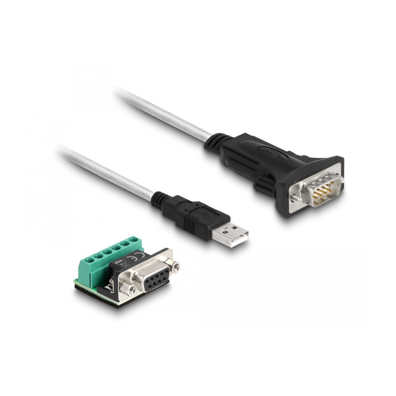 Delock Adapter USB 2.0 Typ-A zu 1 x Seriell RS-422/485 Stecker mit 6 Pin Terminalblock Adapter 5 V 1,8 m