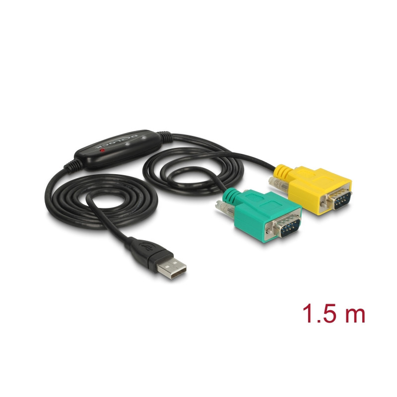 Delock Adapter USB 2.0 Typ-A - 2 x Seriell DB9 RS-232