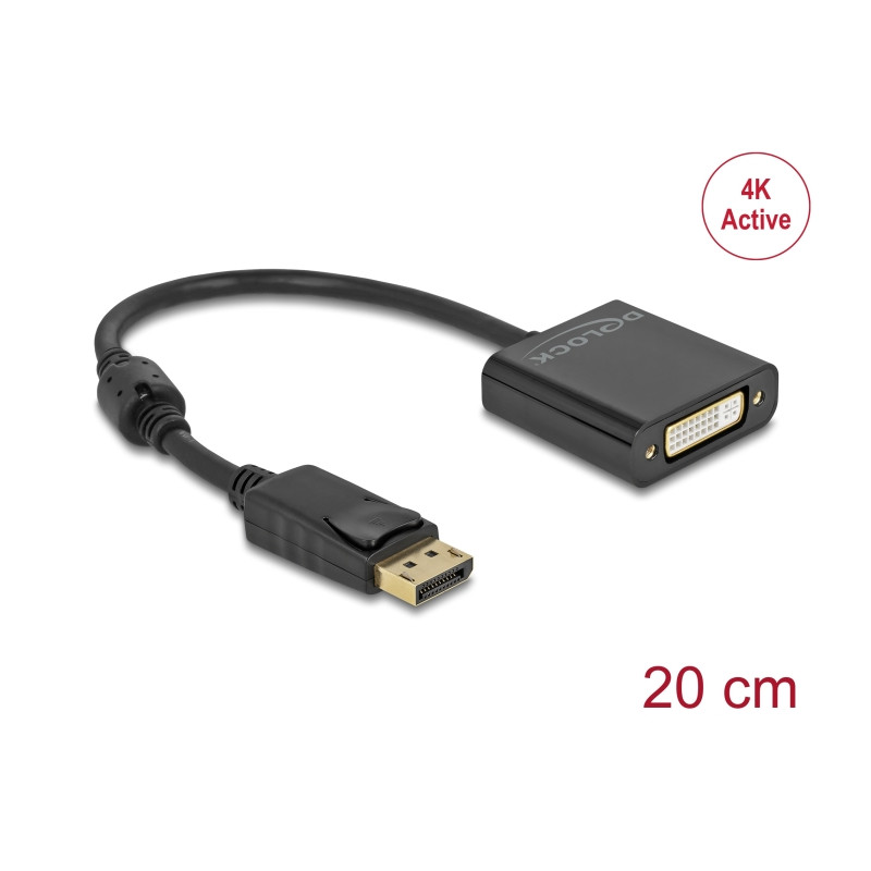 Delock Adapter DisplayPort 1.2 Stecker zu DVI Buchse 4K Aktiv schwarz