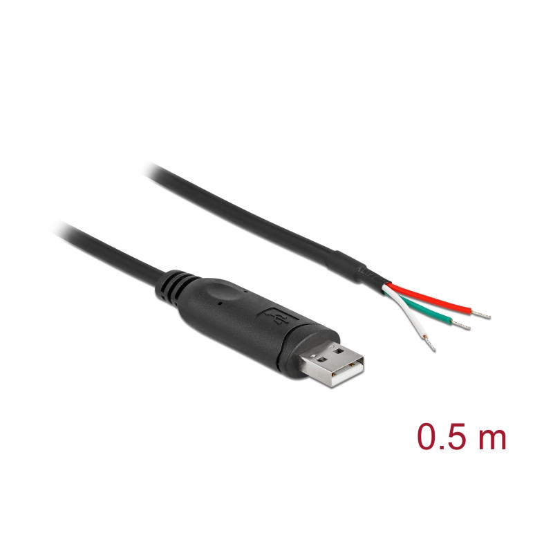Delock Adapterkabel USB 2.0 Typ-A zu seriell RS-232 mit 3 offenen Kabelenden 0,5 m