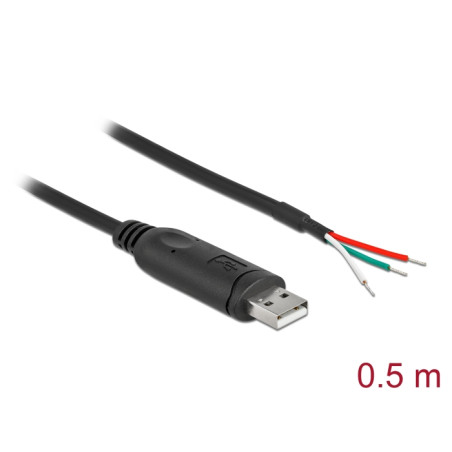 Delock Adapterkabel USB 2.0 Typ-A zu seriell RS-232 mit 3 offenen Kabelenden 0,5 m