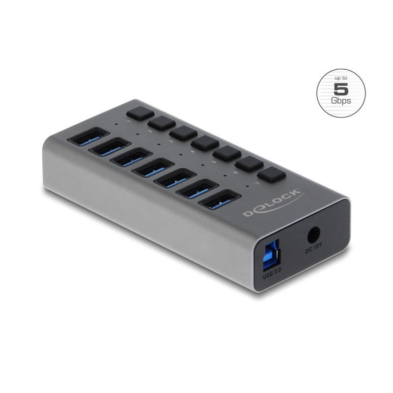 Delock Externer USB 5 Gbps Hub mit 7 Ports + Schalter