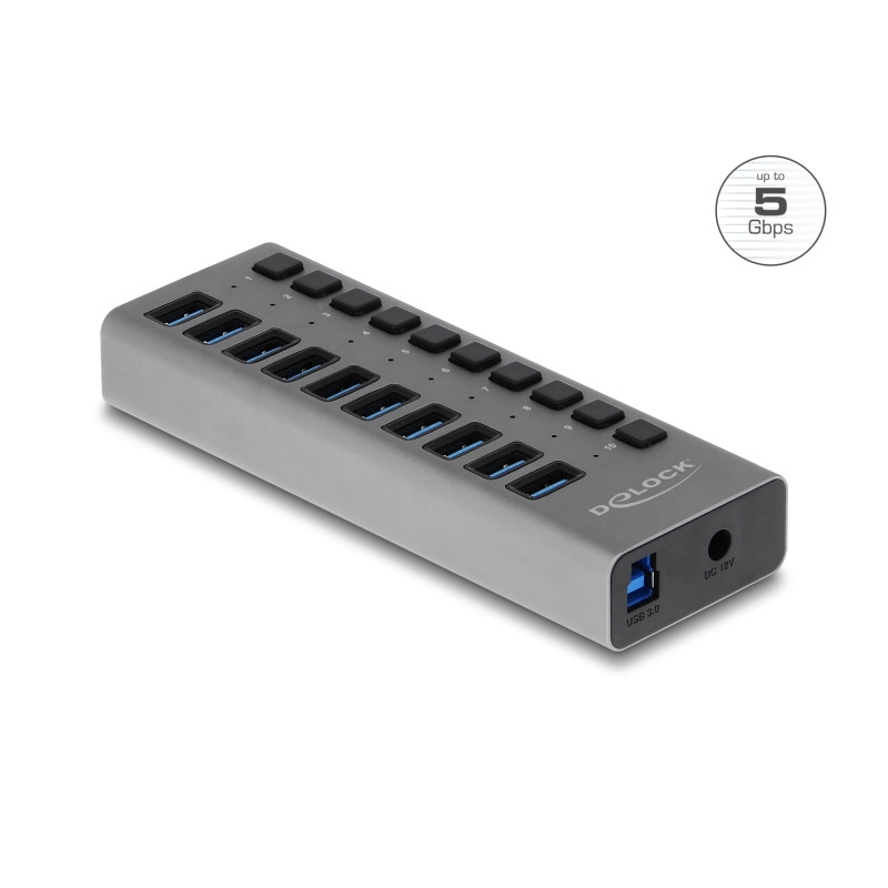 Delock Externer 5 Gbps USB Hub mit 10 Ports + Schalter
