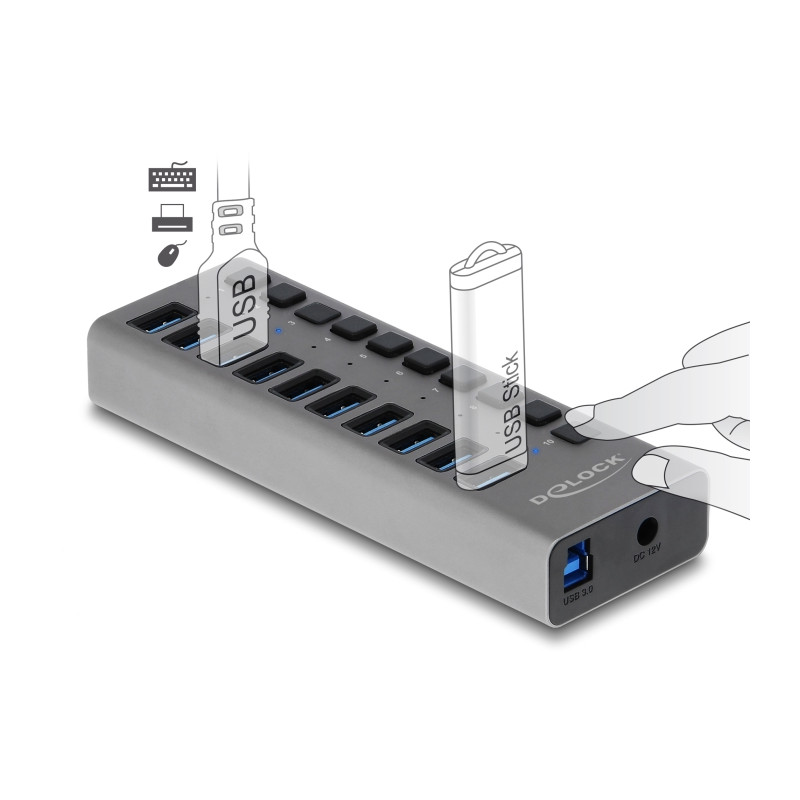 Delock Externer 5 Gbps USB Hub mit 10 Ports + Schalter