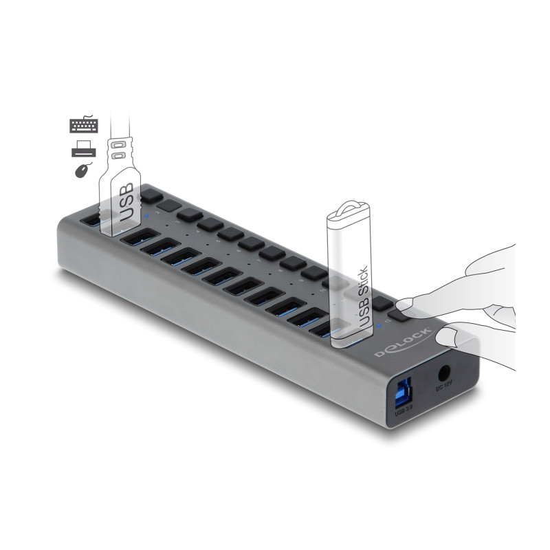 Delock Externer USB 5 Gbps Hub mit 13 Ports + Schalter