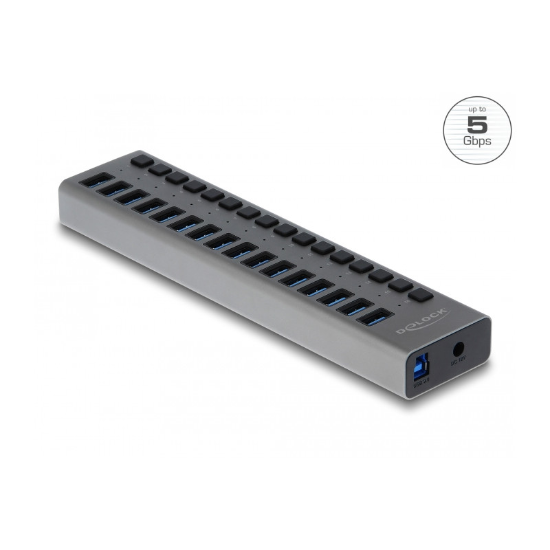 Delock Externer USB 5 Gbps Hub mit 16 Ports + Schalter