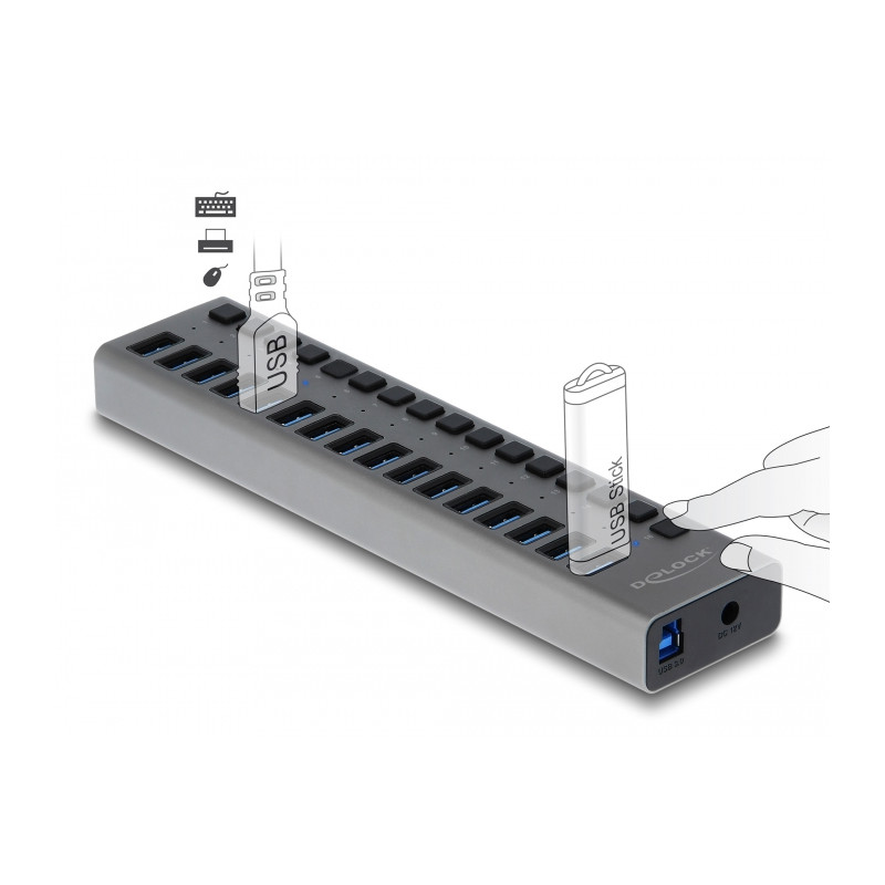 Delock Externer USB 5 Gbps Hub mit 16 Ports + Schalter