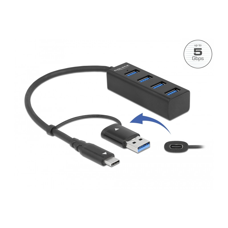 Delock 4 Port USB 5 Gbps Hub mit USB Type-C™ oder USB Typ-A Anschluss