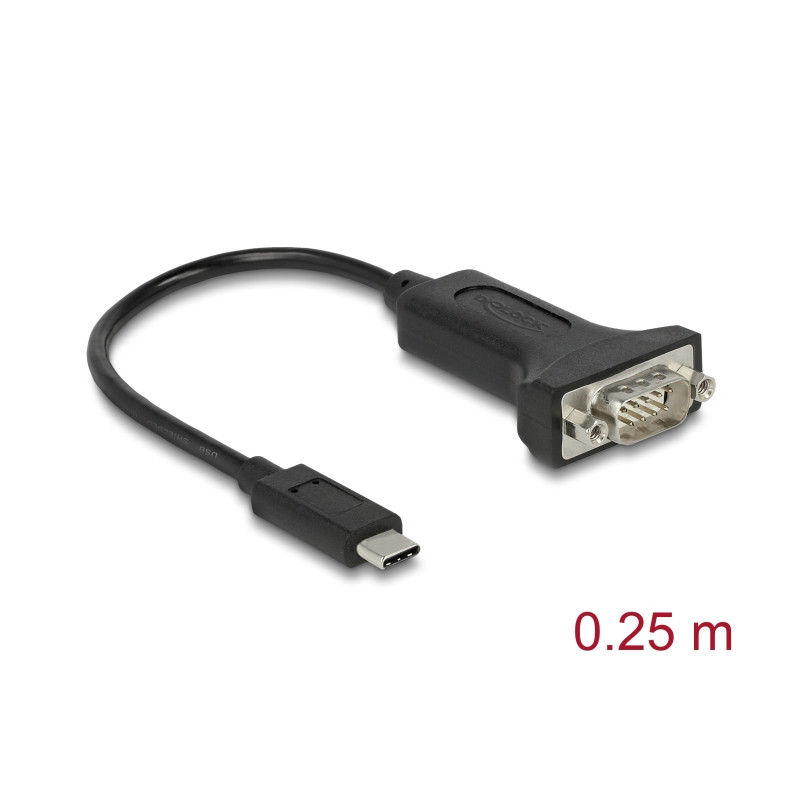 Delock Adapter USB Type-C™ zu 1 x Seriell RS-232 D-Sub 9 Pin Stecker mit Muttern 0,25 m