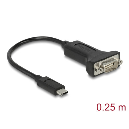 Delock Adapter USB Type-C™ zu 1 x Seriell RS-232 D-Sub 9 Pin Stecker mit Muttern 0,25 m